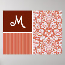 Orange Damask Pattern Posters