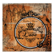Orange Damask Unconditional Love Wedding Invite