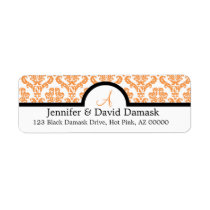 Orange Damask Wedding Monogram Labels labels