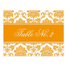 Orange Damask Wedding Table Number Post Cards