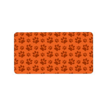 Orange dog paw print pattern labels