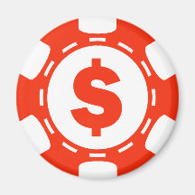 ORANGE DOLLAR SIGN POKER CHIP REFRIGERATOR MAGNET