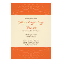 Orange florish fall custom Thanksgiving invitation