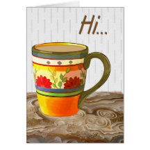 Orange Flower Mug on Stone Table Hi Greeting Cards