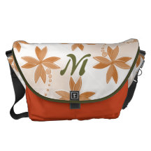 Orange Flower Print Personalized Diaper Bag Courier Bag