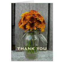 Orange Flowers & Barn Wood Thank You Card