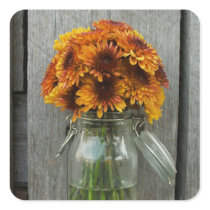 Orange Flowers in a Jar & Barnwood Sticker