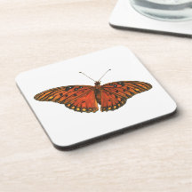 Orange Fritillary Butterfly Square Cork Coaster