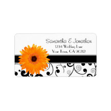 Orange Gerbera Daisy Black Scroll Address Label