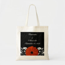 Orange Gerbera Daisy with Black and White Scroll Canvas Bag
