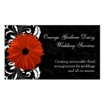 Orange Gerbera Daisy with Black and White Scroll Business Card Template