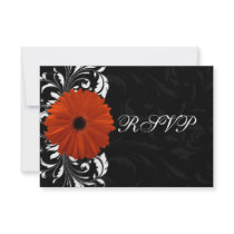 Orange Gerbera Daisy with Black and White Scroll Custom Invitations