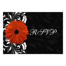 Orange Gerbera Daisy with Black and White Scroll Custom Invitations