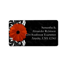 Orange Gerbera Daisy with Black and White Scroll Custom Address Labels
