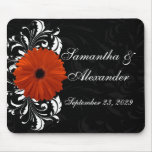 Orange Gerbera Daisy with Black and White Scroll Mouse Pad