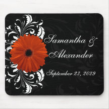 Orange Gerbera Daisy with Black and White Scroll Mouse Pad