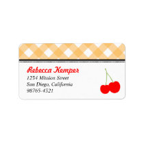 Orange gingham country red cherries return address labels