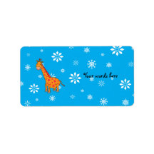 Orange giraffe sky blue white snowflakes pattern personalized address labels