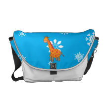 Orange giraffe sky blue white snowflakes pattern messenger bags
