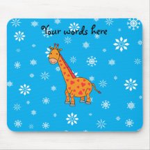 Orange giraffe sky blue white snowflakes pattern mousepad