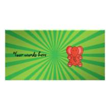 Orange glitter elephant green sunburst photo card