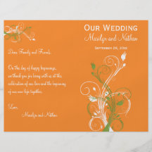 Orange, Green, and White Floral Wedding Program Flyer Design