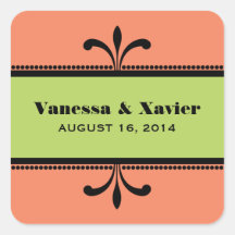 Orange/Green Fancy Art Deco Wedding Stickers