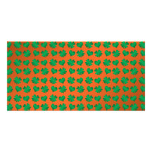Orange green shamrocks and hearts photo greeting card