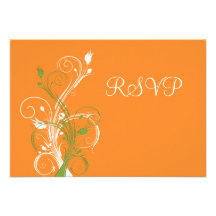 Orange, Green, White Floral RSVP Card Personalized Invites