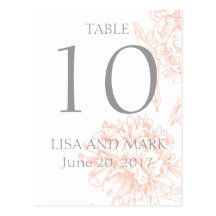 Orange Grey Floral Vintage Wedding Table Number Post Cards