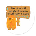 orange half planet is water round stickers