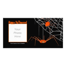 Orange Halloween Spiders Customized Photo Card