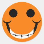 ORANGE HAPPY GRIN SMILEY ROUND STICKERS