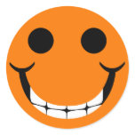 ORANGE HAPPY GRIN SMILEY ROUND STICKERS
