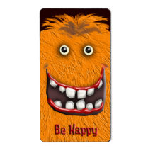 orange happy monster personalized shipping label