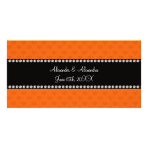 Orange hearts wedding favors personalized photo card