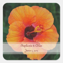 Orange Hibiscus Wedding Stickers