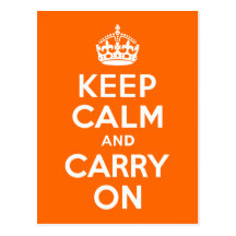 Orange Keep Calm and Carry On Postcards