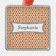Orange Kitsch stars and spots pattern Christmas Tree Ornaments