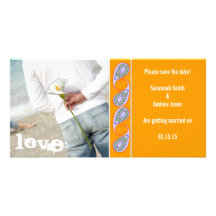 Orange & Lavender Paisley Save the Date Customized Photo Card