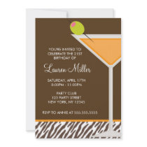 Orange Martini and Zebra Pattern Custom Invitations