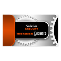 Orange Mechanical Engineer Gear Business Cards