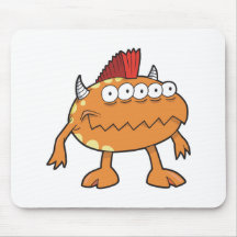 orange mohawk monster many eyes mouse pad