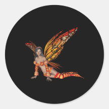 Orange Monarch Pixie Butterfly Fairy 3 - Round Stickers