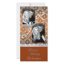 Orange Monogram Lace Holiday Ribbon Photo Card