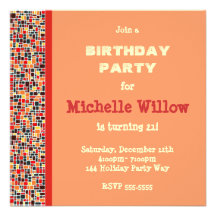 Orange Mosaic Birthday Party Invitation