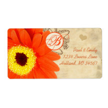Orange Musical Gerber Daisy Grey Musical Notes Shipping Labels