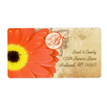 Orange Musical Gerber Daisy Monogram Shipping Label