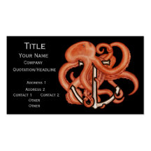 Orange Octopus Over Anchor Business Card Templates