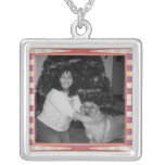 orange pattern photo frame necklaces